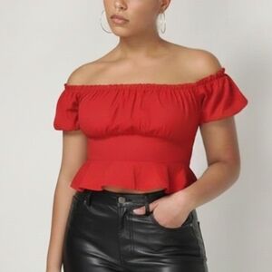 XS Peoples Product 100% Cotton Lizzie Red Off-Shoulder Top